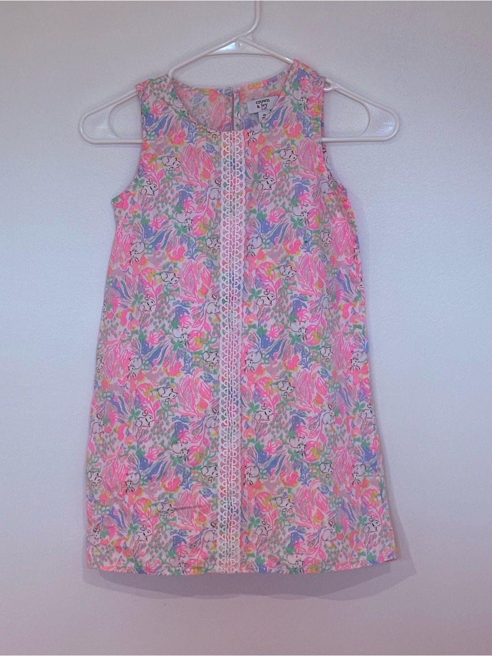Crown & Ivy Kids Bunny Foral Springtime Shift Dress 100% Cotton Size 6x